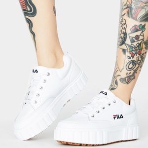 White Fila Sandblast Platform Sneakers, 7